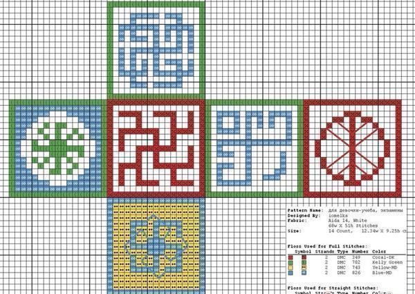 Схему вышивки оберега «счастливый кубик» несложно найти на просторах интернета