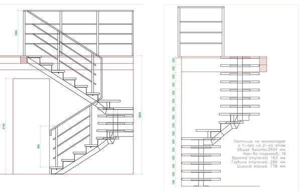 На плане видно каждый элемент лестницы и место, где он должен находиться 