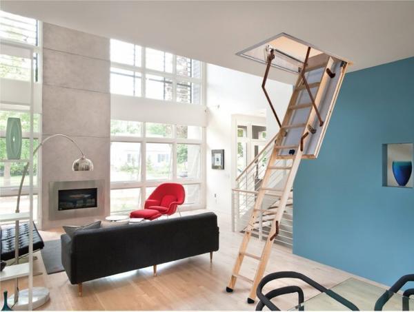 Преимущество складной чердачной лестницы в том, что она не занимает много свободного пространства в помещении