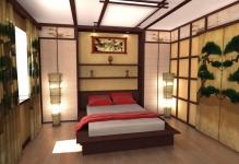 Bedroom-in-Japanese-style-With-unique-ceiling-and-wooden-floor
