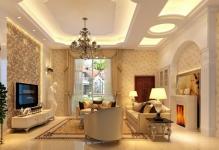 European-style-living-room-design-with-wallpaper-and-sculpture