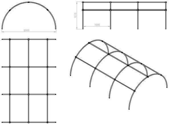 Перед изготовлением пластиковой теплицы нужно выполнить ее чертеж