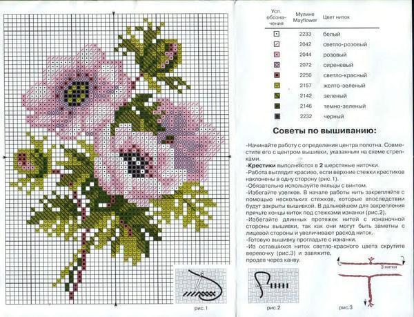 Выбирать схемы с изображением больших цветов рекомендуется тем людям, которые имеют опыт в вышивании, так как они содержат много сложных элементов 