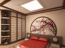 Спальня в японском стиле содержит минимум декора и выглядит лаконично
